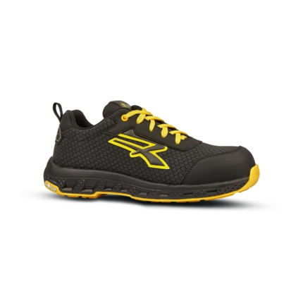 Upower Maverick ESD Calzado de Seguridad - Talla 46 - Resistente a la Abrasion e Hidrofugo, Puntera Fibertoe, Plantilla Antiperforacion Ultraligera, Suela EVA, Proteccion S3S CI HI HRO FO SR - Color Negro/Amarillo