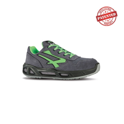 Upower Point Carpet S ESD Calzado de Seguridad Bajos - Talla 38 - Parte Superior de Nailon Ultraflexible y Gamuza Suave, Puntera de Aluminio, Antiarrugas, Antideslizante, Proteccion S1PS FO SR - Color Gris/Verde