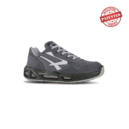 Upower Push Carpets ESD Calzado de Seguridad Bajos - Talla 46 - Parte Superior de Nailon Ultraflexible y Gamuza Suave, Puntera de Aluminio, Antiarrugas, Antideslizante, Proteccion S1PS FO SR - Color Gris/Verde