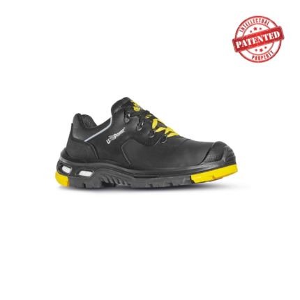 Upower Yarvis S Calzado de Seguridad Laboral - Talla 41 - Piel Pull-Up Suave, Hidrofugo, Suela PU/Vibram Antideslizante, Sistema Antiperforacion, Puntera AirToe, Plantilla Anatomica Transpirable - Color Negro/Amarillo