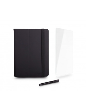 Urban Factory Cyclee Pack Funda, Lapiz y Cristal Templado Universal para Tablet de 10.5" - Fabricada en PU Reciclado - Color Negro