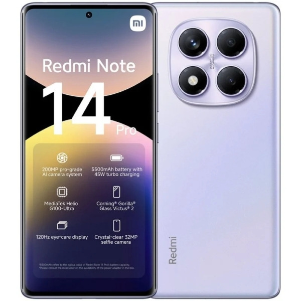 Xiaomi Redmi Note 14 PRO Smartphone Pantalla AMOLED 6.67" - 8GB - 256GB - Camara Principal 200MP - Bateria 5500mAh - HyperCharge